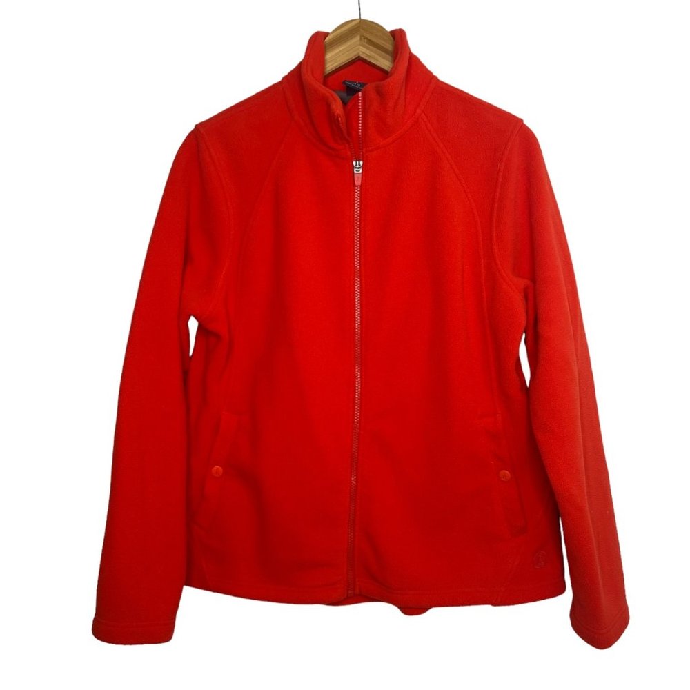 Lands End Fleece Jacket Girls Bright Orange Polartec Full Zip Youth Size L 14-16